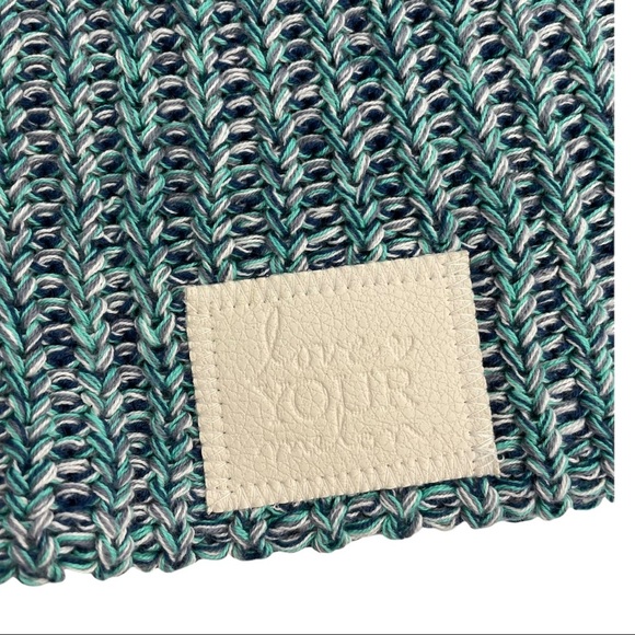 LOVE YOUR MELON Marled Teal Blue White Knit Slouchy Knit Beanie White Label - Picture 3 of 5